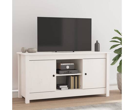 Comodă tv, alb, 103x36,5x52 cm, lemn masiv de pin