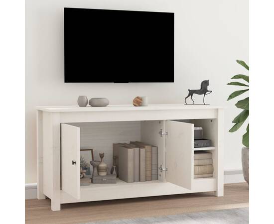 Comodă tv, alb, 103x36,5x52 cm, lemn masiv de pin, 6 image