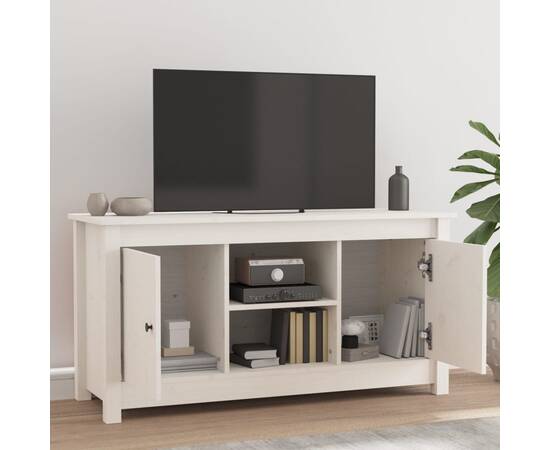 Comodă tv, alb, 103x36,5x52 cm, lemn masiv de pin, 6 image