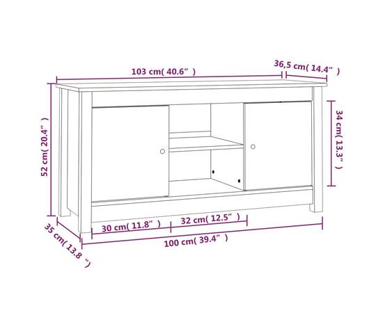 Comodă tv, alb, 103x36,5x52 cm, lemn masiv de pin, 10 image