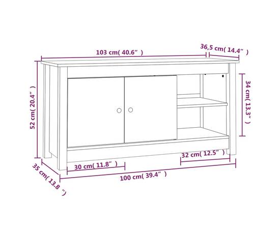 Comodă tv, alb, 103x36,5x52 cm, lemn masiv de pin, 10 image