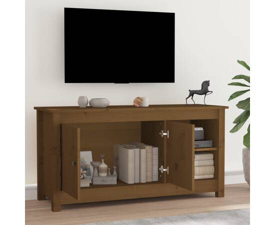 Comodă tv, maro miere, 103x36,5x52 cm, lemn masiv de pin, 6 image