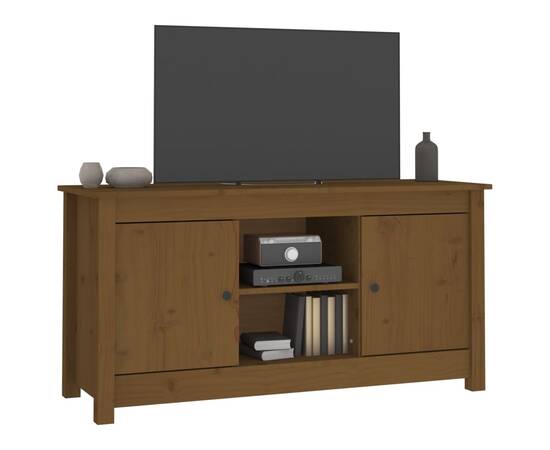 Comodă tv, maro miere, 103x36,5x52 cm, lemn masiv de pin, 7 image