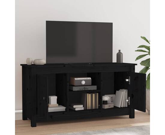 Comodă tv, negru, 103x36,5x52 cm, lemn masiv de pin, 6 image