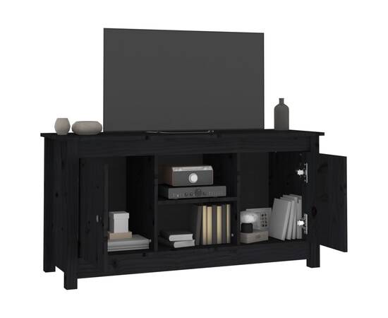 Comodă tv, negru, 103x36,5x52 cm, lemn masiv de pin, 8 image