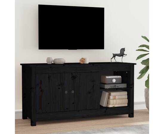 Comodă tv, negru, 103x36,5x52 cm, lemn masiv de pin