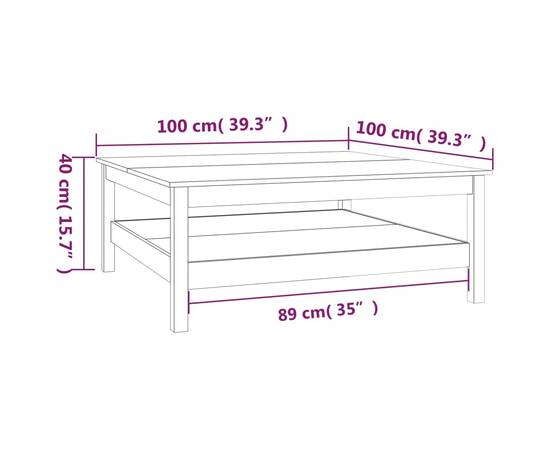 Măsuță de cafea, 100x100x40 cm, lemn masiv de pin, 7 image