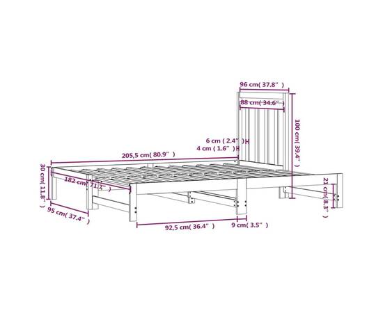 Pat de zi extensibil, gri, 2x(90x200) cm, lemn masiv de pin, 11 image