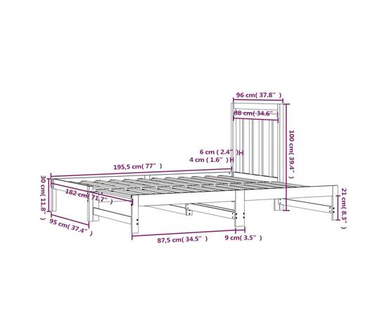 Pat de zi extensibil, negru, 2x(90x190) cm, lemn masiv de pin, 11 image