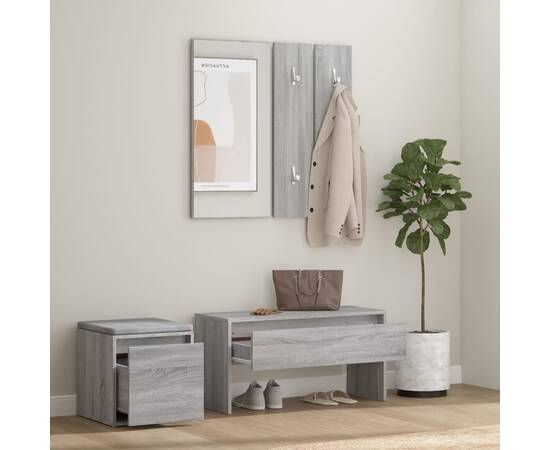 Set de mobilier pentru hol, gri sonoma, lemn prelucrat, 3 image