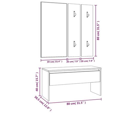 Set de mobilier pentru hol, gri sonoma, lemn prelucrat, 9 image