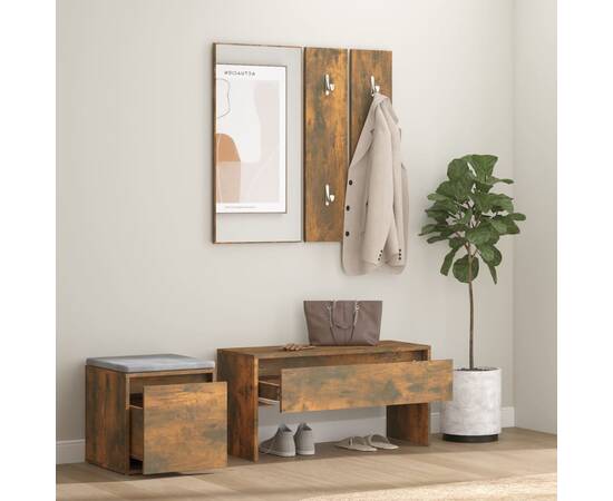 Set de mobilier pentru hol, stejar fumuriu, lemn prelucrat, 3 image