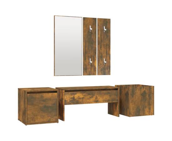 Set de mobilier pentru hol, stejar fumuriu, lemn prelucrat, 2 image