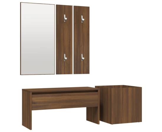 Set de mobilier pentru hol, stejar maro, lemn prelucrat, 2 image