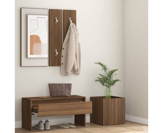 Set de mobilier pentru hol, stejar maro, lemn prelucrat, 3 image
