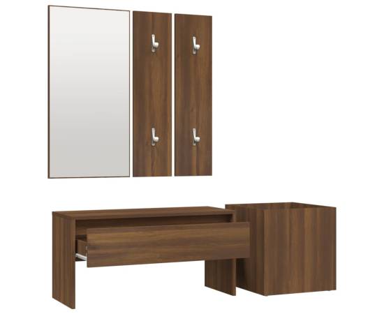 Set de mobilier pentru hol, stejar maro, lemn prelucrat, 5 image