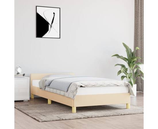 Cadru de pat cu tăblie, crem, 100x200 cm, textil