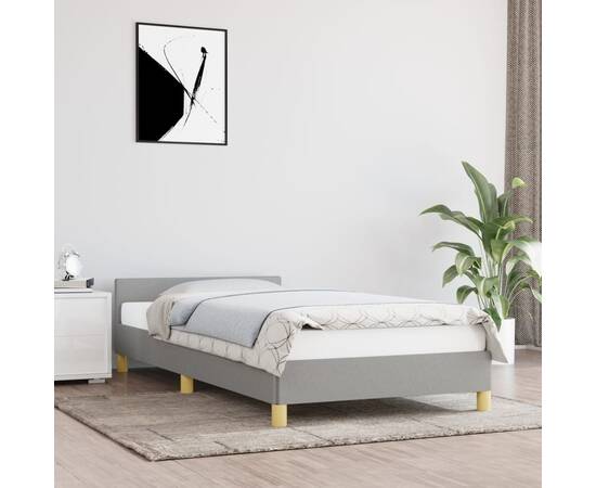 Cadru de pat cu tăblie, gri deschis, 100x200 cm, textil