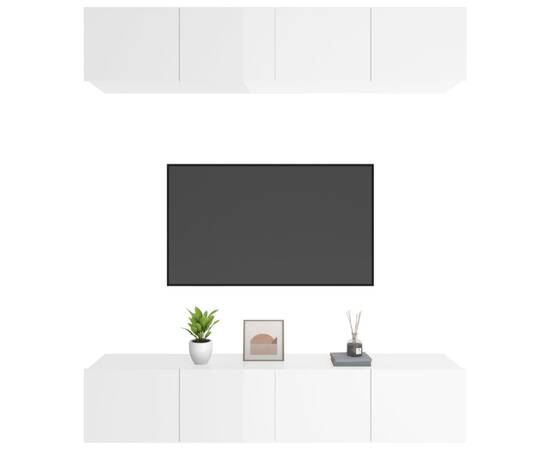 Comode tv, 4 buc., alb extralucios, 80x30x30 cm, lemn compozit, 4 image