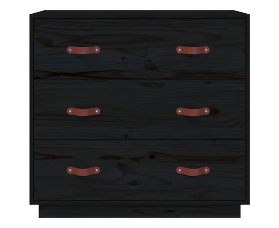 Servantă, negru, 80x40x75 cm, lemn masiv de pin, 3 image