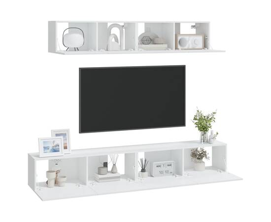 Set comodă tv, 4 piese, alb, lemn prelucrat, 7 image