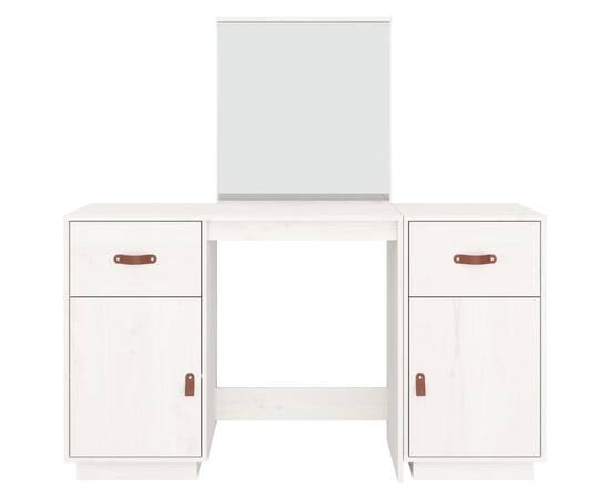 Set de masă de toaletă cu oglindă, alb, lemn masiv de pin, 6 image