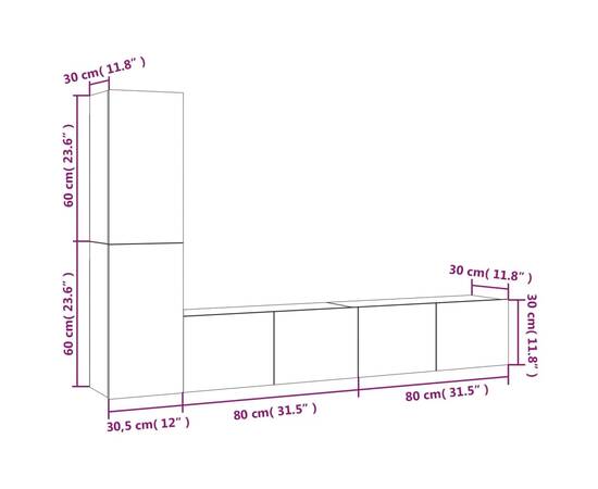 Set dulapuri tv, 4 piese, stejar fumuriu, lemn prelucrat, 10 image