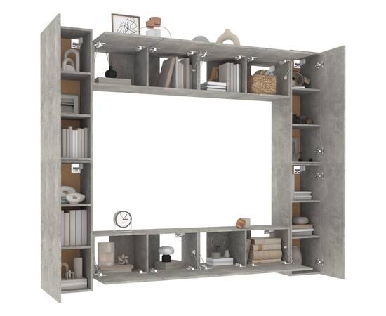 Set dulap tv, 8 piese, gri beton, lemn prelucrat, 4 image