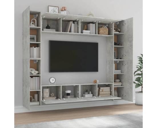 Set dulap tv, 8 piese, gri beton, lemn prelucrat, 3 image
