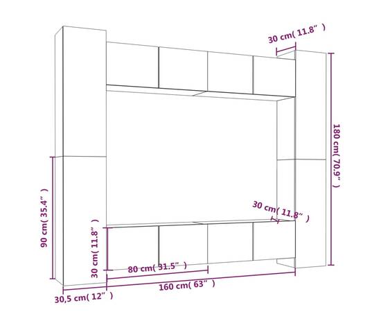 Set dulap tv, 8 piese, stejar maro, lemn prelucrat, 11 image