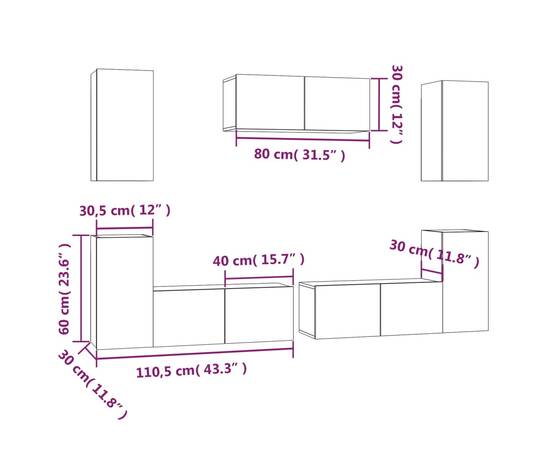 Set comode tv, 7 piese, gri sonoma, lemn compozit, 11 image