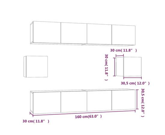 Set dulap tv, 6 piese, gri beton, lemn prelucrat, 10 image