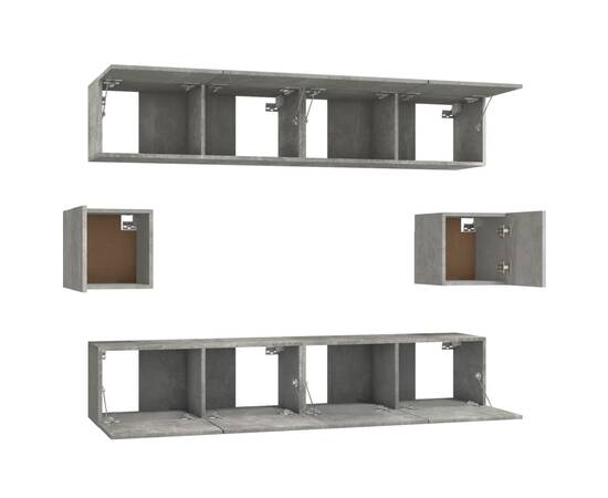 Set dulap tv, 6 piese, gri beton, lemn prelucrat, 5 image