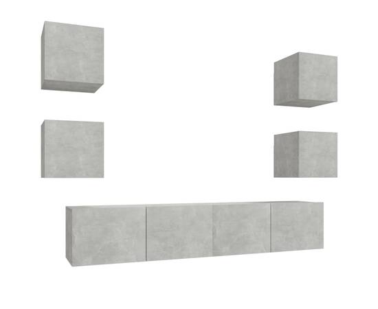 Set dulap tv, 6 piese, gri beton, lemn prelucrat, 2 image