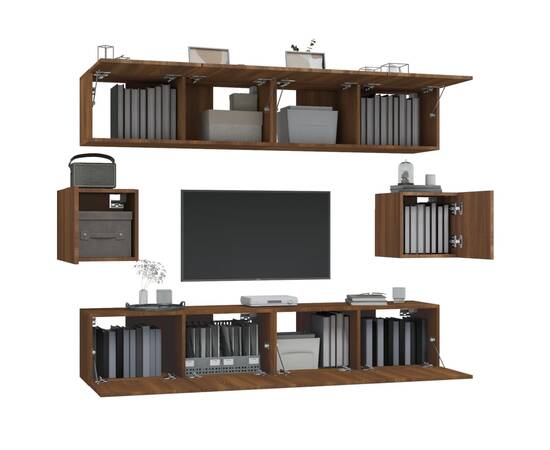 Set dulapuri tv, 6 piese, stejar maro, lemn prelucrat, 4 image