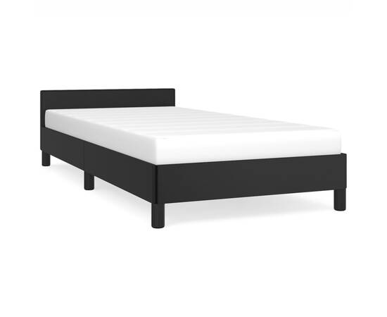 Cadru de pat cu tăblie, negru, 90x190 cm, piele ecologică, 2 image