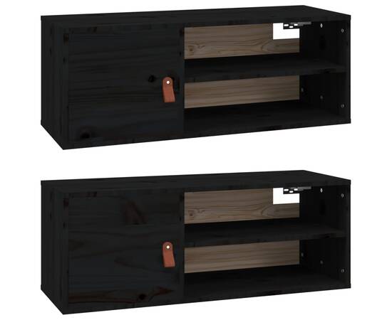 Dulapuri de perete 2 buc. negru, 80x30x30 cm, lemn masiv de pin, 2 image