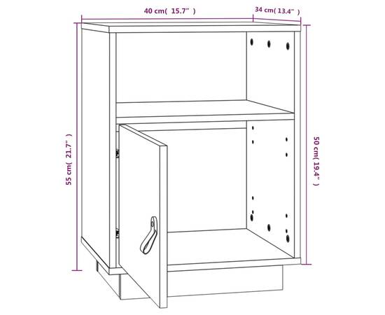 Noptiere, 2 buc., gri, 40x34x55 cm, lemn masiv de pin, 11 image