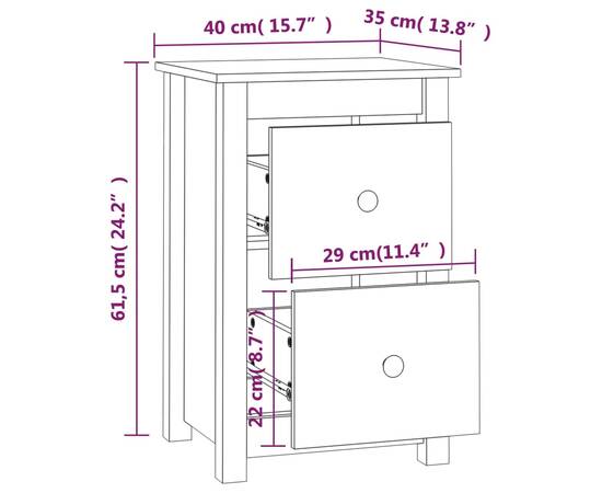 Noptiere, 2 buc., gri, 40x35x61,5 cm, lemn masiv de pin, 11 image