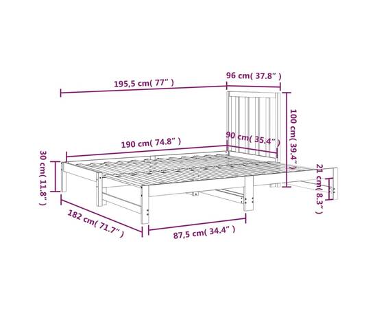 Pat de zi extensibil, alb, 2x(90x190) cm, lemn masiv de pin, 9 image