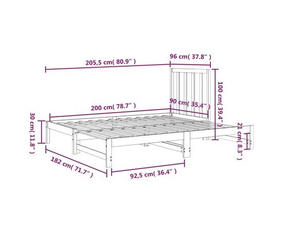 Pat de zi extensibil, alb, 2x(90x200) cm, lemn masiv de pin, 11 image