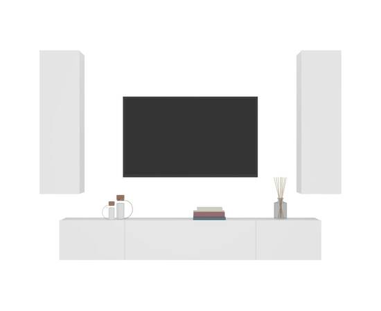 Set comodă tv, 4 piese, alb, lemn prelucrat, 4 image