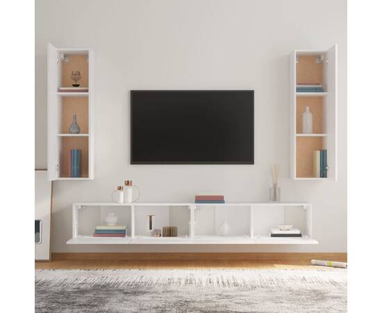 Set comodă tv, 4 piese, alb, lemn prelucrat, 3 image