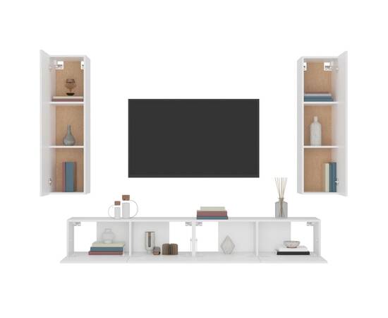 Set comodă tv, 4 piese, alb, lemn prelucrat, 5 image