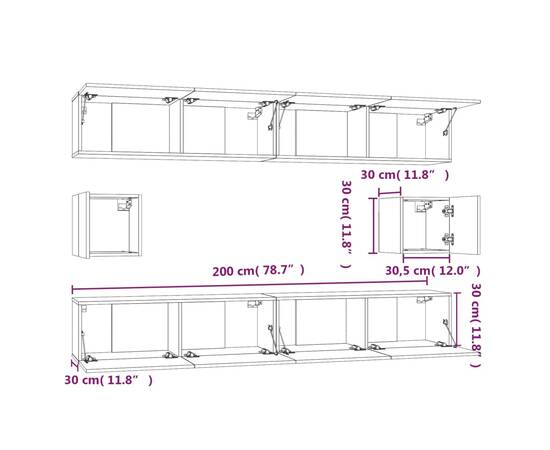 Set dulap tv, 6 piese, gri beton, lemn prelucrat, 9 image