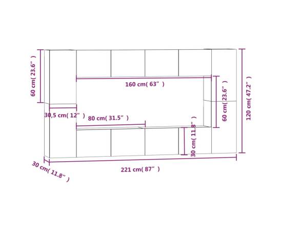 Set dulap tv, 8 piese, alb, lemn prelucrat, 11 image