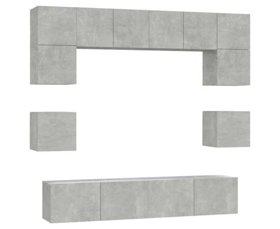 Set dulap tv, 8 piese, gri beton, lemn prelucrat, 2 image