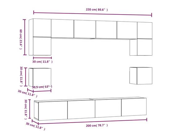 Set dulap tv, 8 piese, stejar sonoma, lemn prelucrat, 11 image