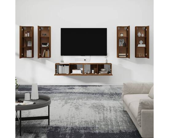 Set dulapuri tv, 6 piese, stejar maro, lemn prelucrat, 3 image