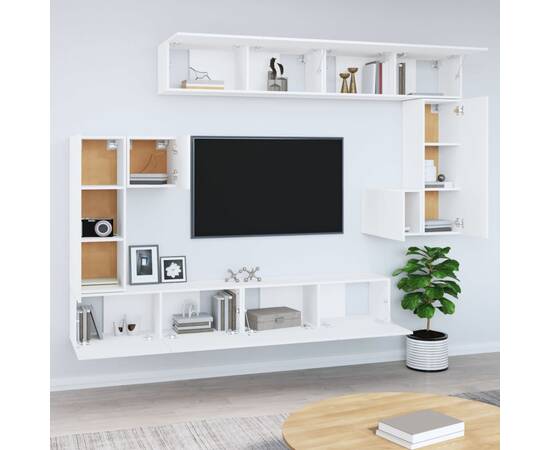 Dulap tv montat pe perete, alb, lemn prelucrat, 3 image